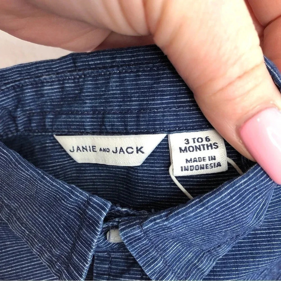 NWT Janie and Jack shirt roll-cuff navy blue striped button up size 3-6 months - Picture 6 of 11